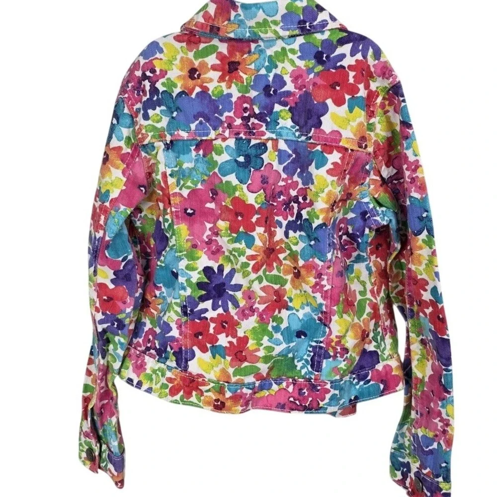 The Childrens Place‎ Girls Floral Denim Trucker Jacket Multicolored Size M 7/8